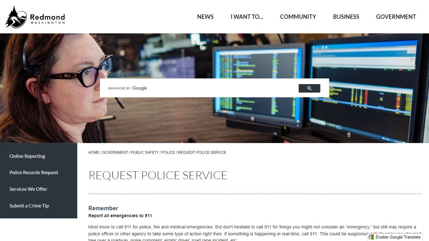 Request Police Service | Redmond, WA